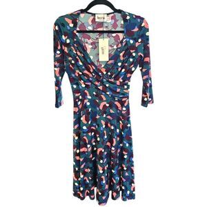 Leota Dress Abstract Floral‎ Print 3/4 Sleeve Dress XS, NWT